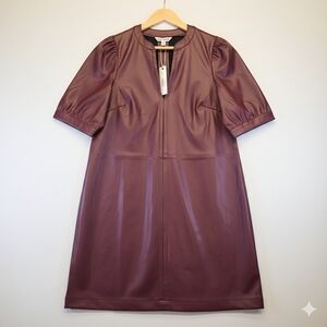 Steve Madden Burgundy  Wine Vegan Leather Puff Sleeve Mini Dress NWT M